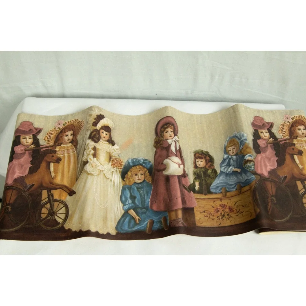 Victorian Porcelain Doll Wallpaper Border Vintage Rocking Horse 10